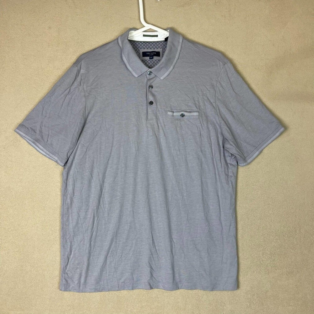 Ted Baker Polo Shirt Adult 5 Gray Golf Preppy Short Sleeve Rugby Pocket Mens